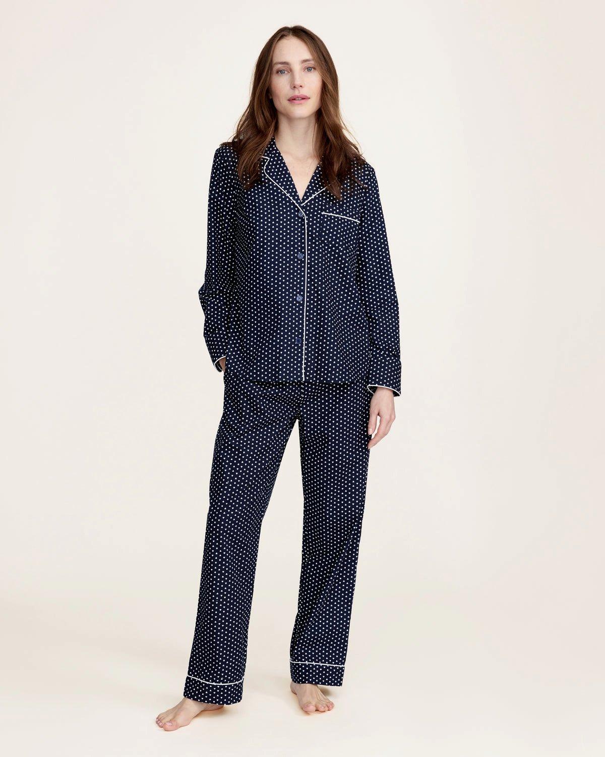 Women's Twill Pajama Set in Midnight Hearts image number 2