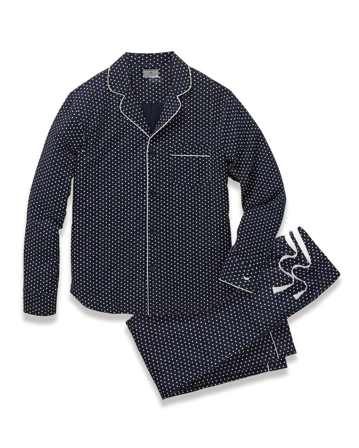 Men's Twill Pajama Set in Midnight Hearts