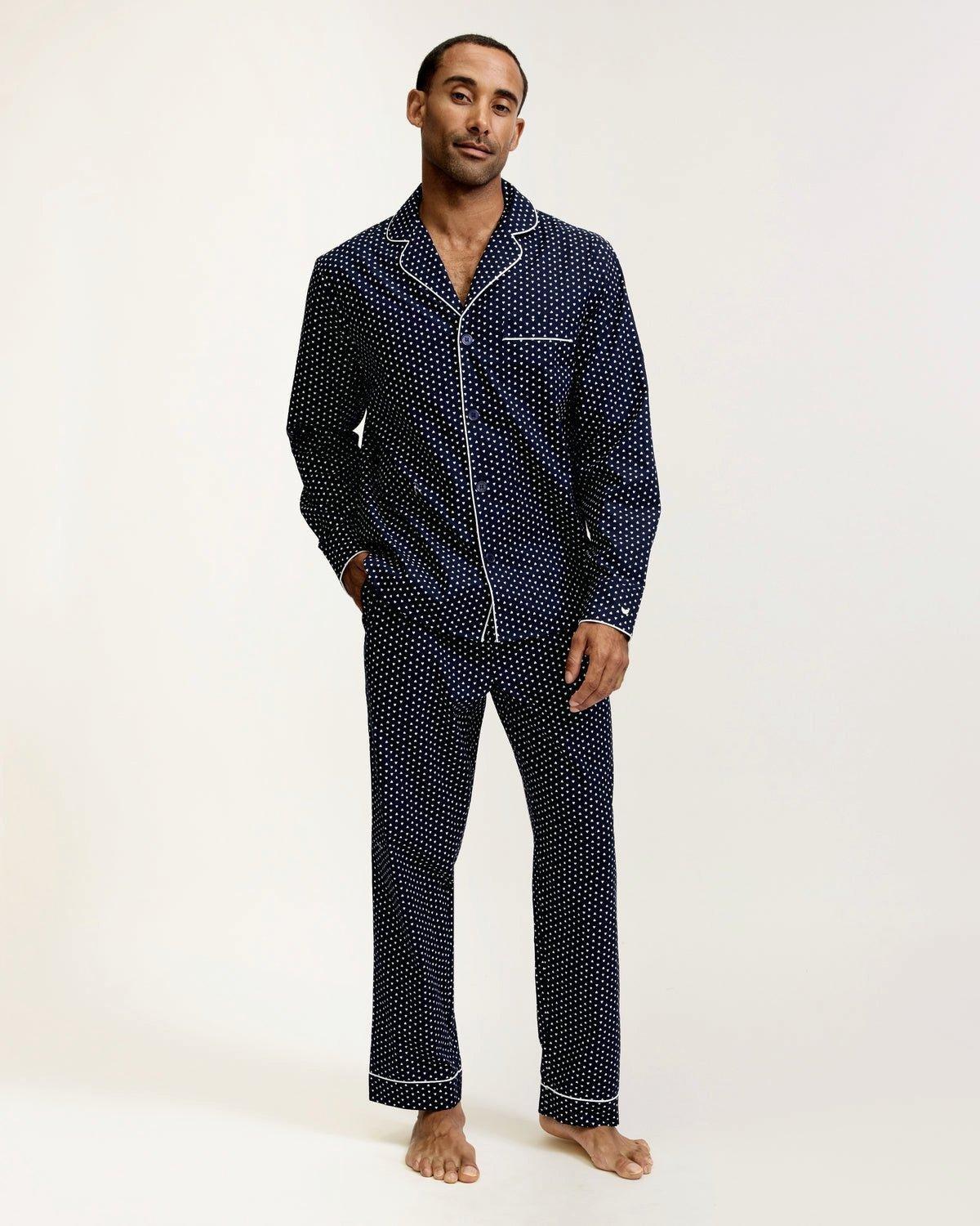 Men's Twill Pajama Set in Midnight Hearts image number 2