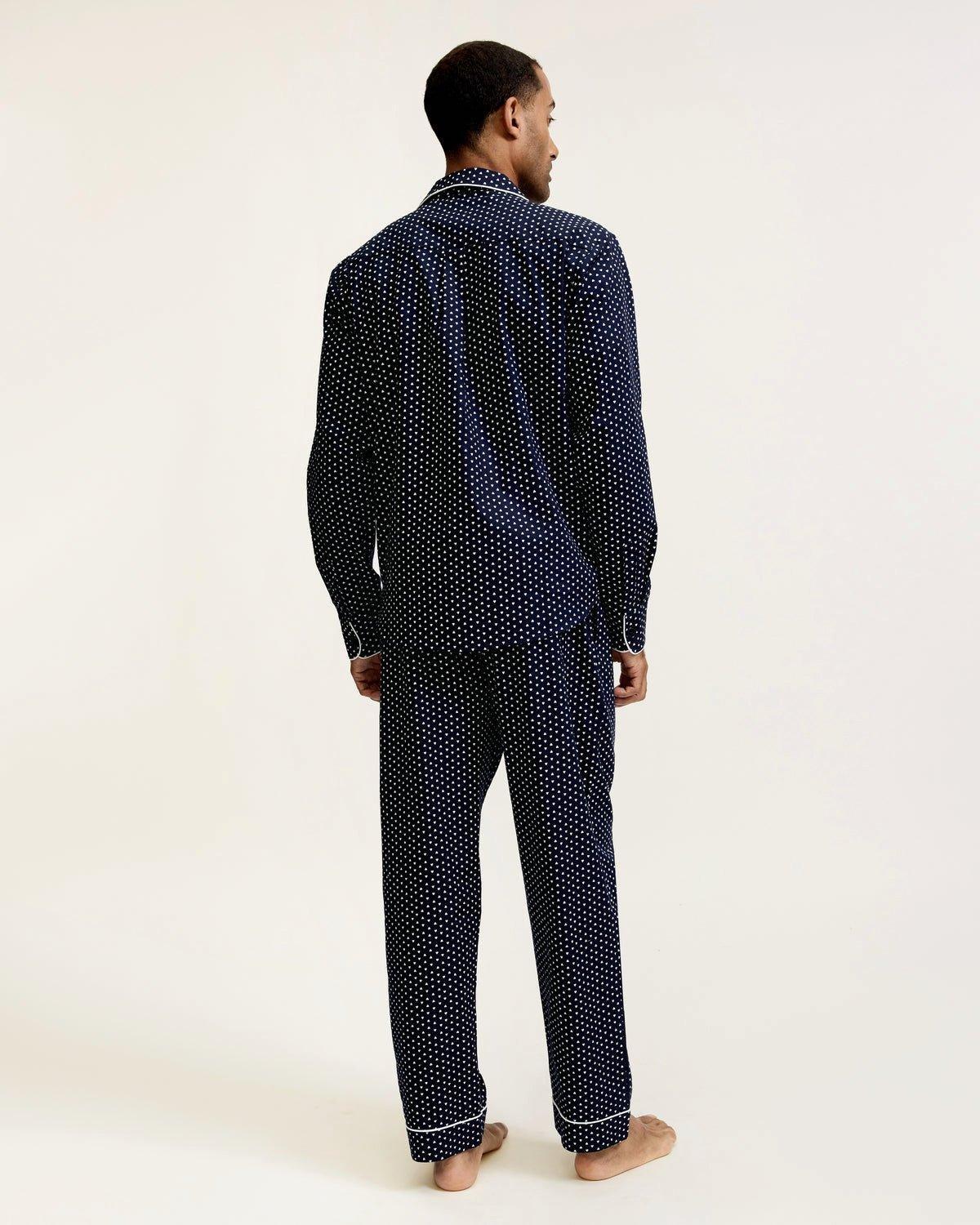 Men's Twill Pajama Set in Midnight Hearts image number 3