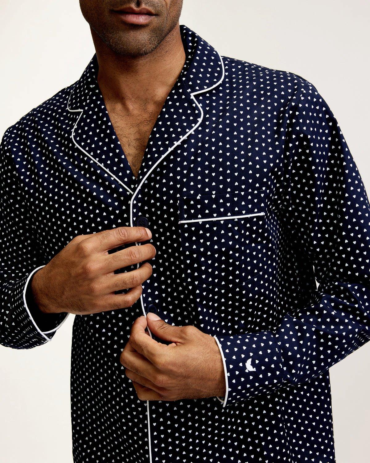 Men's Twill Pajama Set in Midnight Hearts image number 1