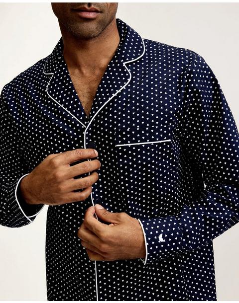 Men's Twill Pajama Set in Midnight Hearts