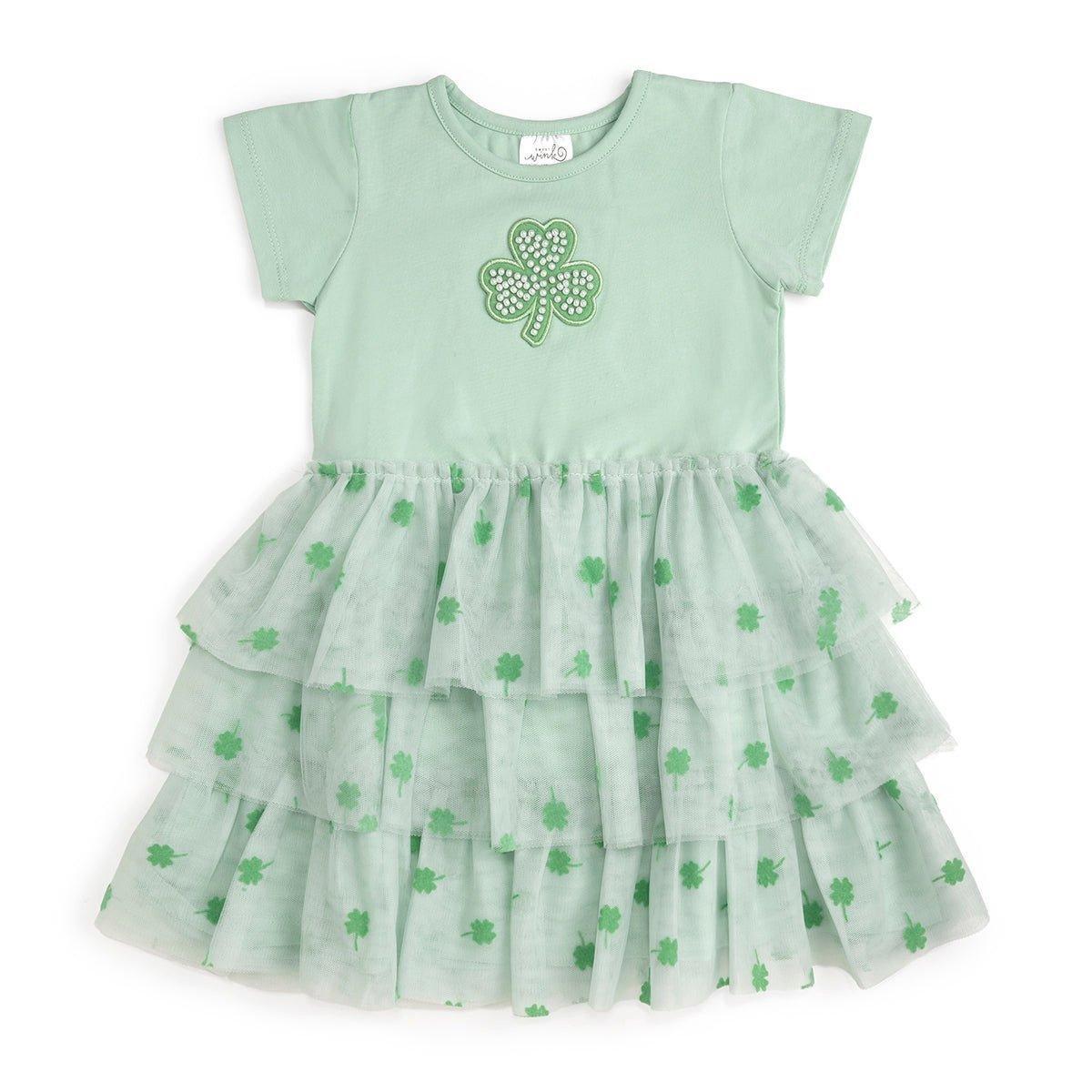 Flocked Shamrock St. Patrick's Day Tiered Short Sleeve Tutu Dress