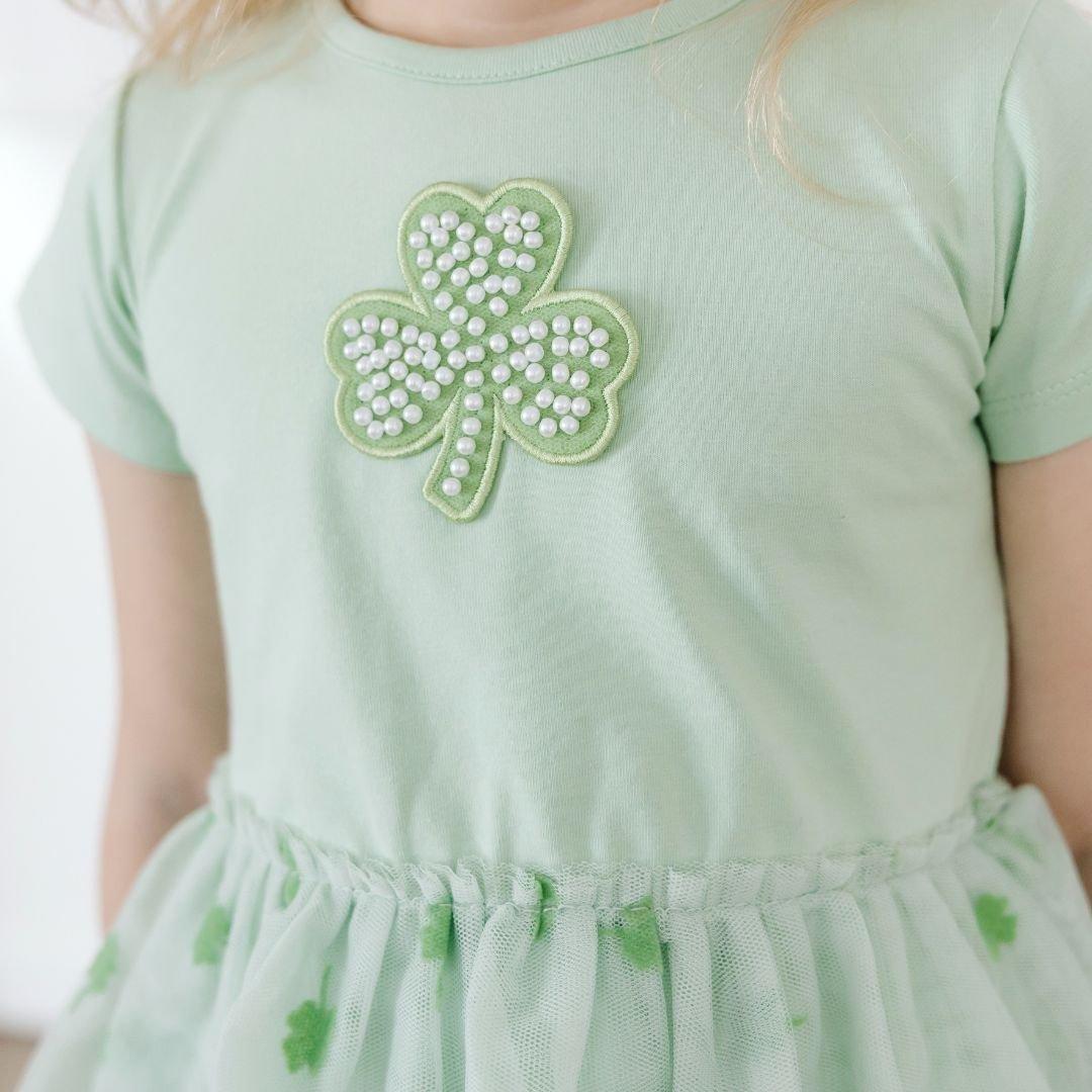 Flocked Shamrock St. Patrick's Day Tiered Short Sleeve Tutu Dress image number 2