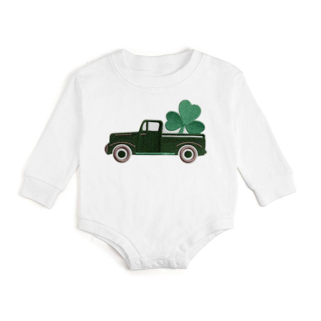 Shamrock Truck Patch St. Patrick's Day Long Sleeve Romper