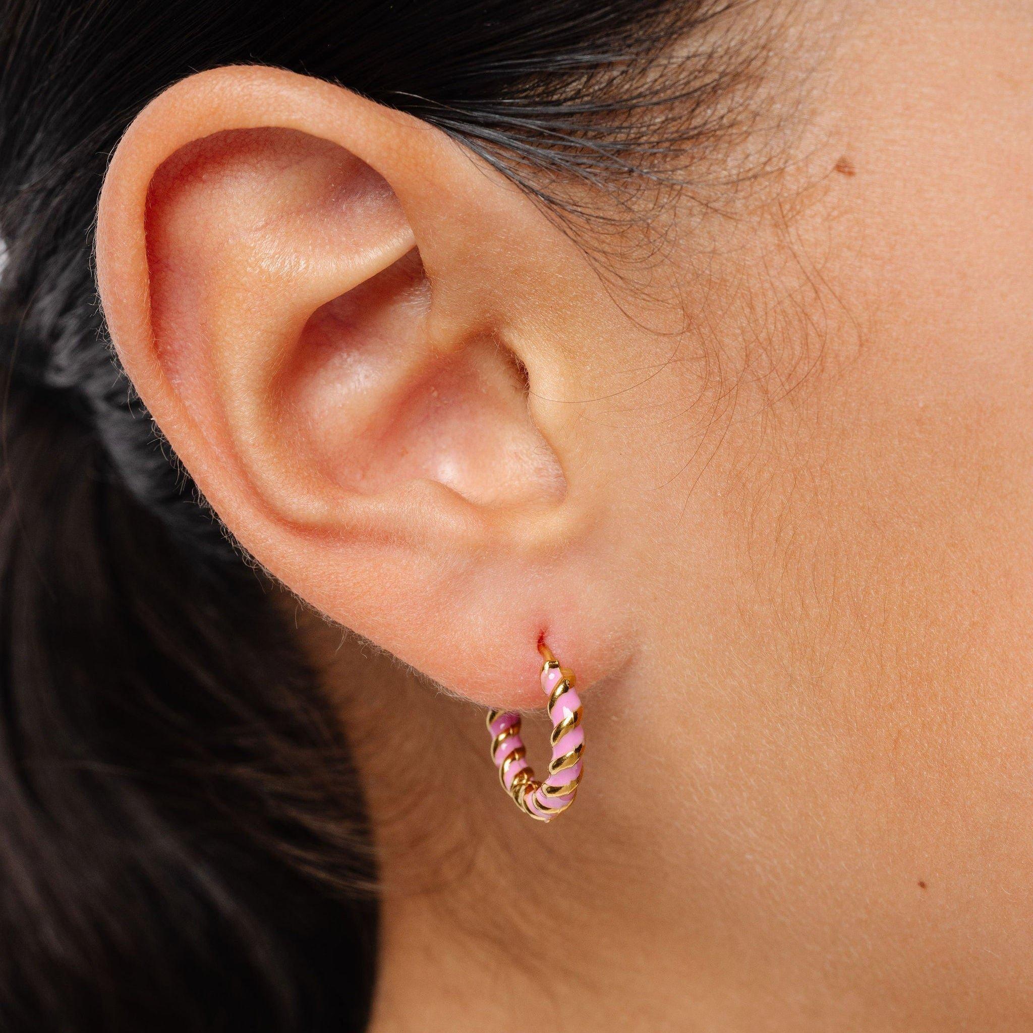 Braided Hoop Earrings | Pink image number 1