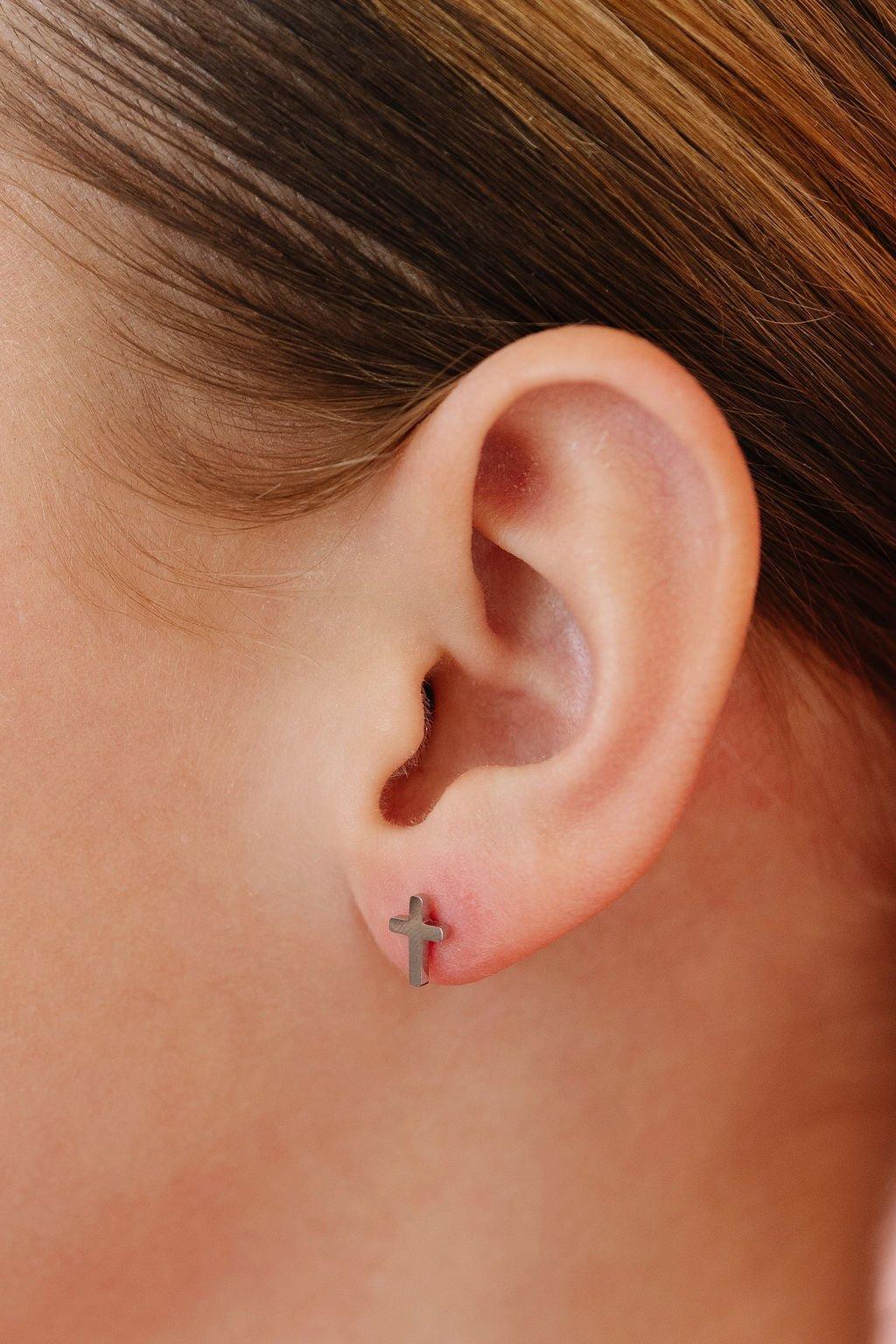 Cross Stud Earrings | Silver image number 2
