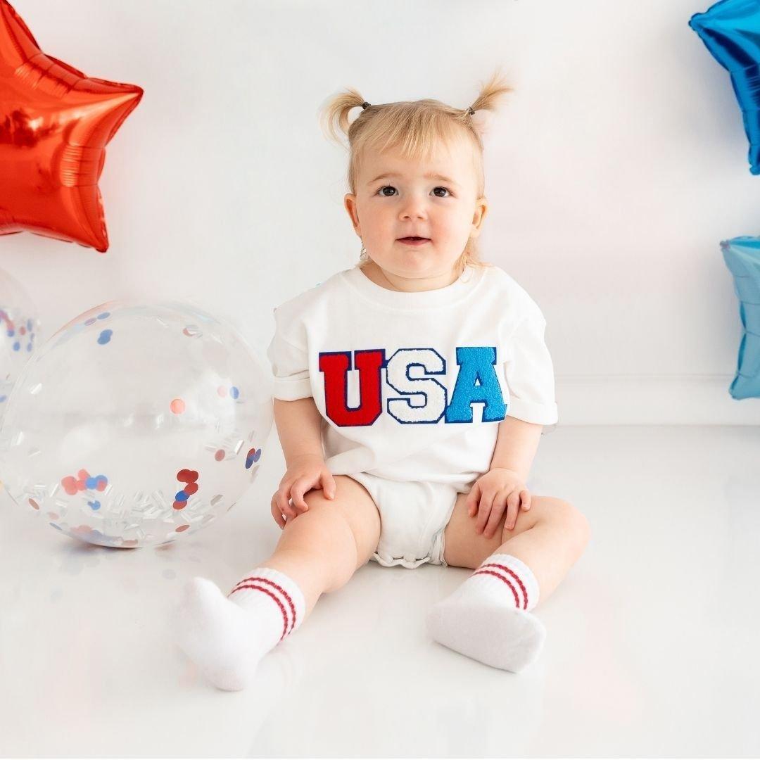 USA Multi Patch Short Sleeve Romper image number 1