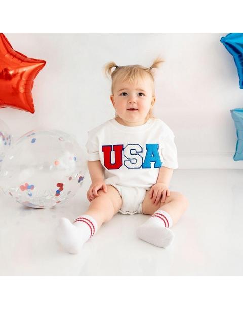 USA Multi Patch Short Sleeve Romper