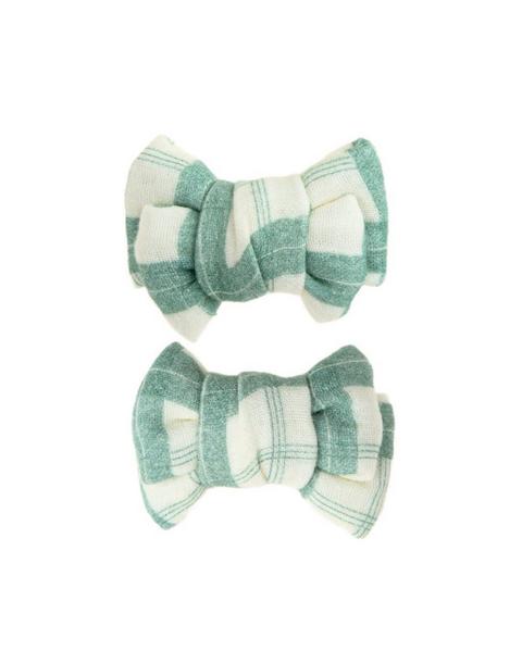 Pigtail Bow Hair Clips Set of 2 | Fern Plaid