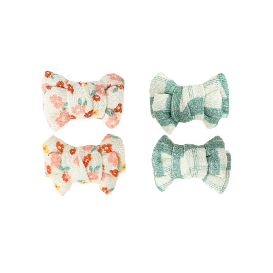 Pigtail Bow Hair Clips Set of 2 | Organic | Fern Plaid image number 1