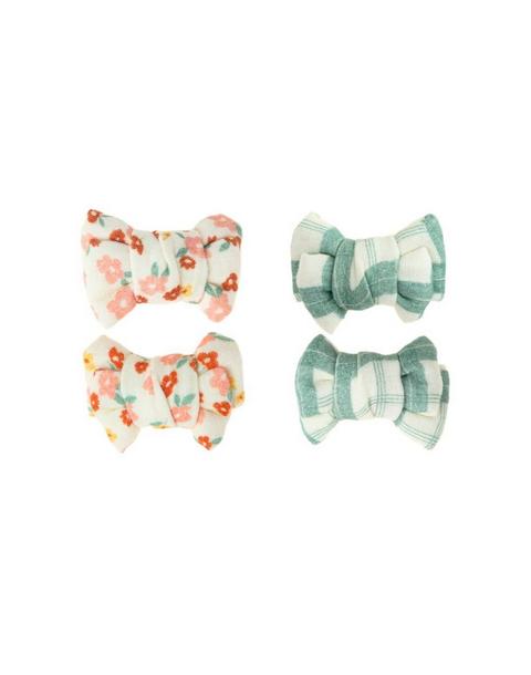 Pigtail Bow Hair Clips Set of 2 | Organic | Fern Plaid