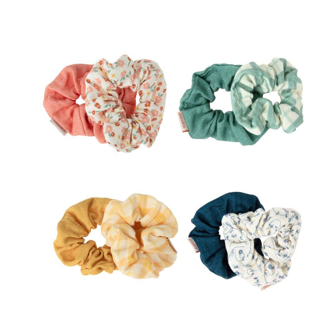Hair Scrunchies Set of 2 | Organic Cotton | Fern Plaid image number 2