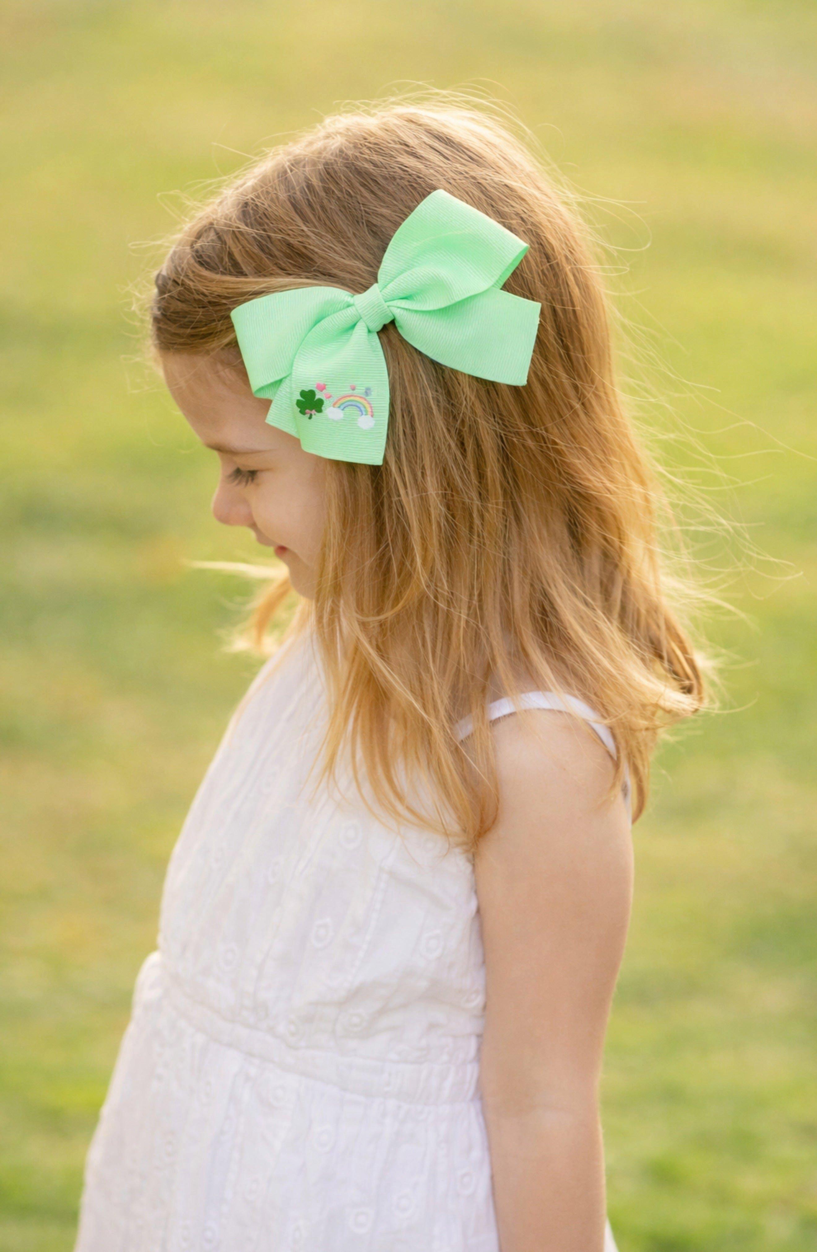 Rainbow Shamrock Hair Bow | Green image number 1