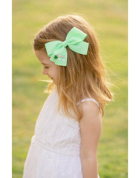 Rainbow Shamrock Hair Bow | Green