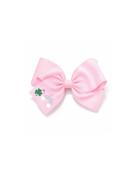 Rainbow Shamrock Hair Bow | Pink