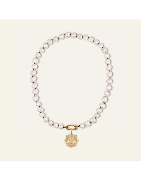 Pearl Necklace with Resilience Bee Coin