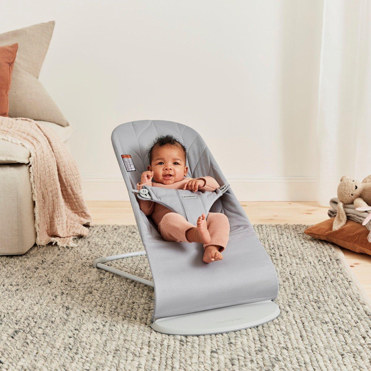 Baby Bouncer Bliss: Petal Quilt Woven | Light Grey image number 2