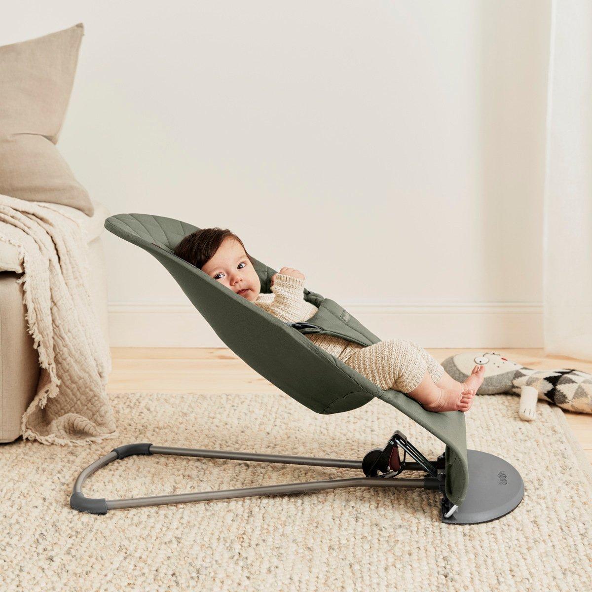Baby Bouncer Bliss: Petal Quilt Woven | Dark Green image number 3