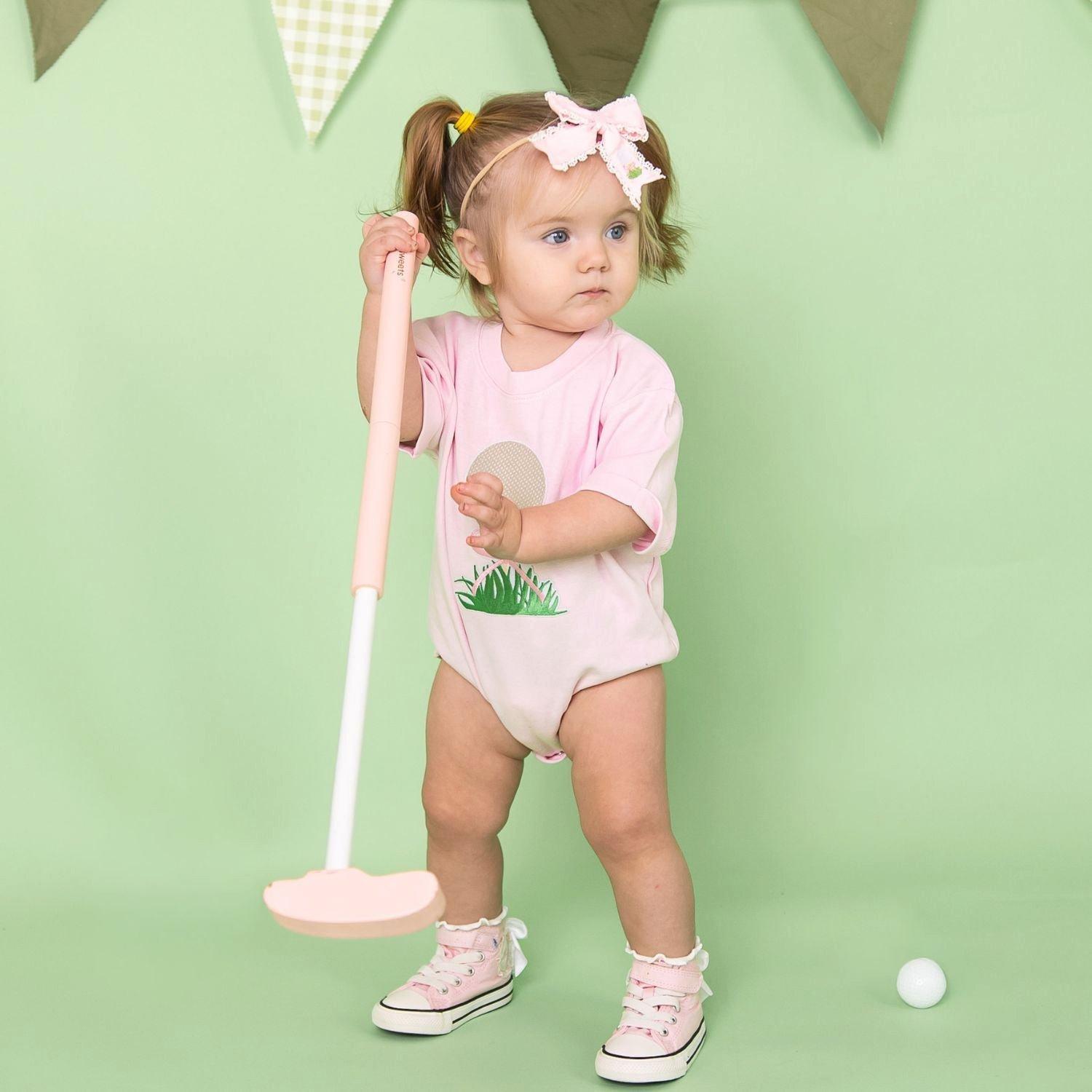 Golf Tee Bow Patch Short Sleeve Romper image number 1