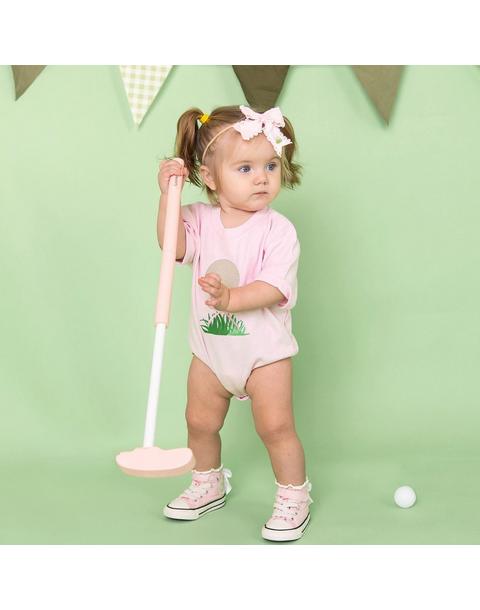 Golf Tee Bow Patch Short Sleeve Romper