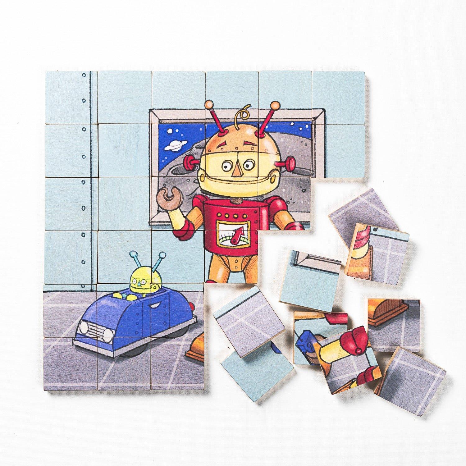 Magic Magnetic Wooden Puzzle with Cotton Bag - Friendly Robot image number 1