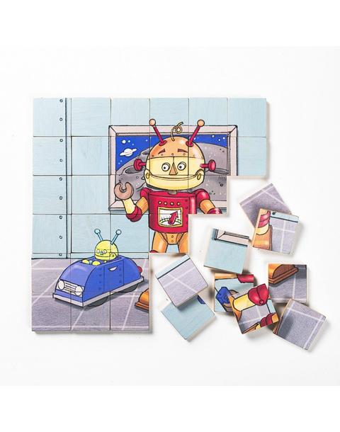 Magic Magnetic Wooden Puzzle with Cotton Bag - Friendly Robot