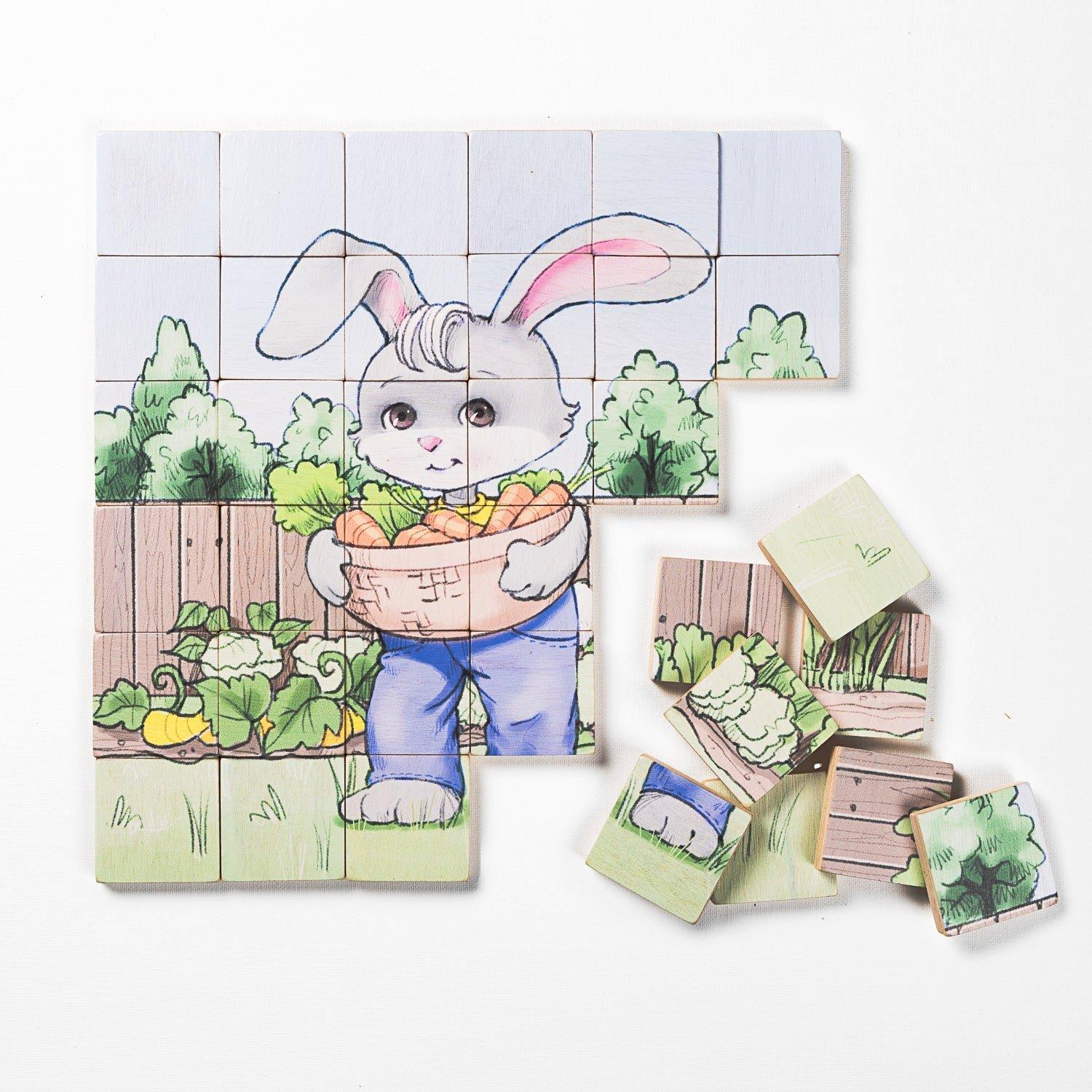 Magic Magnetic Wooden Puzzle with Cotton Bag - Bunny Gardener image number 4