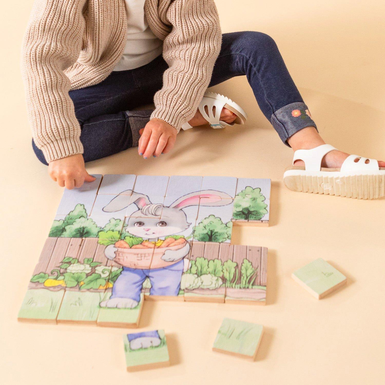 Magic Magnetic Wooden Puzzle with Cotton Bag - Bunny Gardener image number 1