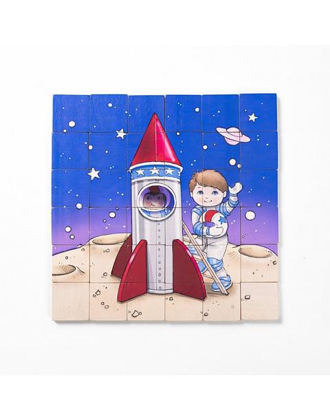 Magic Magnetic Wooden Puzzle with Cotton Bag - Astronaut in Space