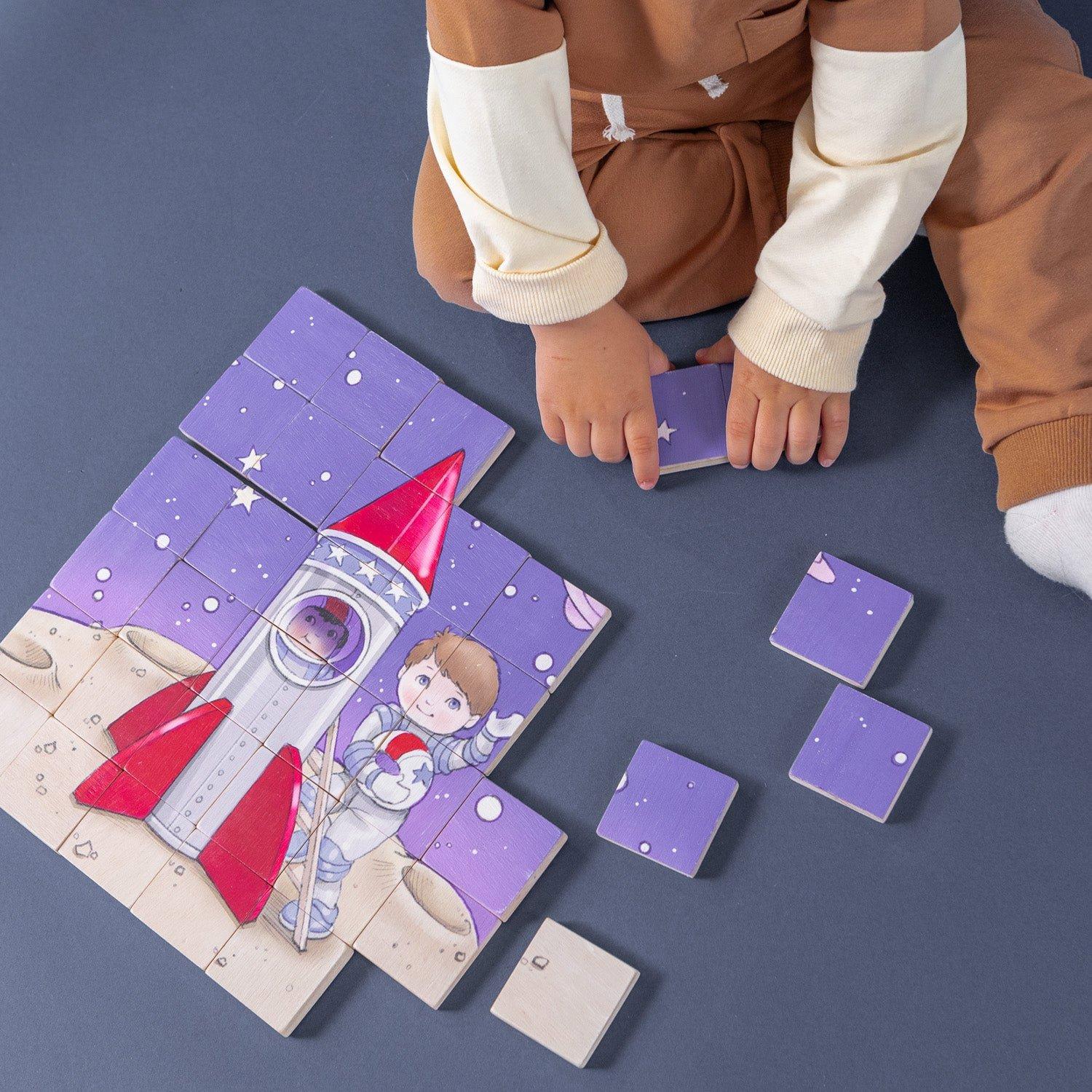 Magic Magnetic Wooden Puzzle with Cotton Bag - Astronaut in Space image number 2