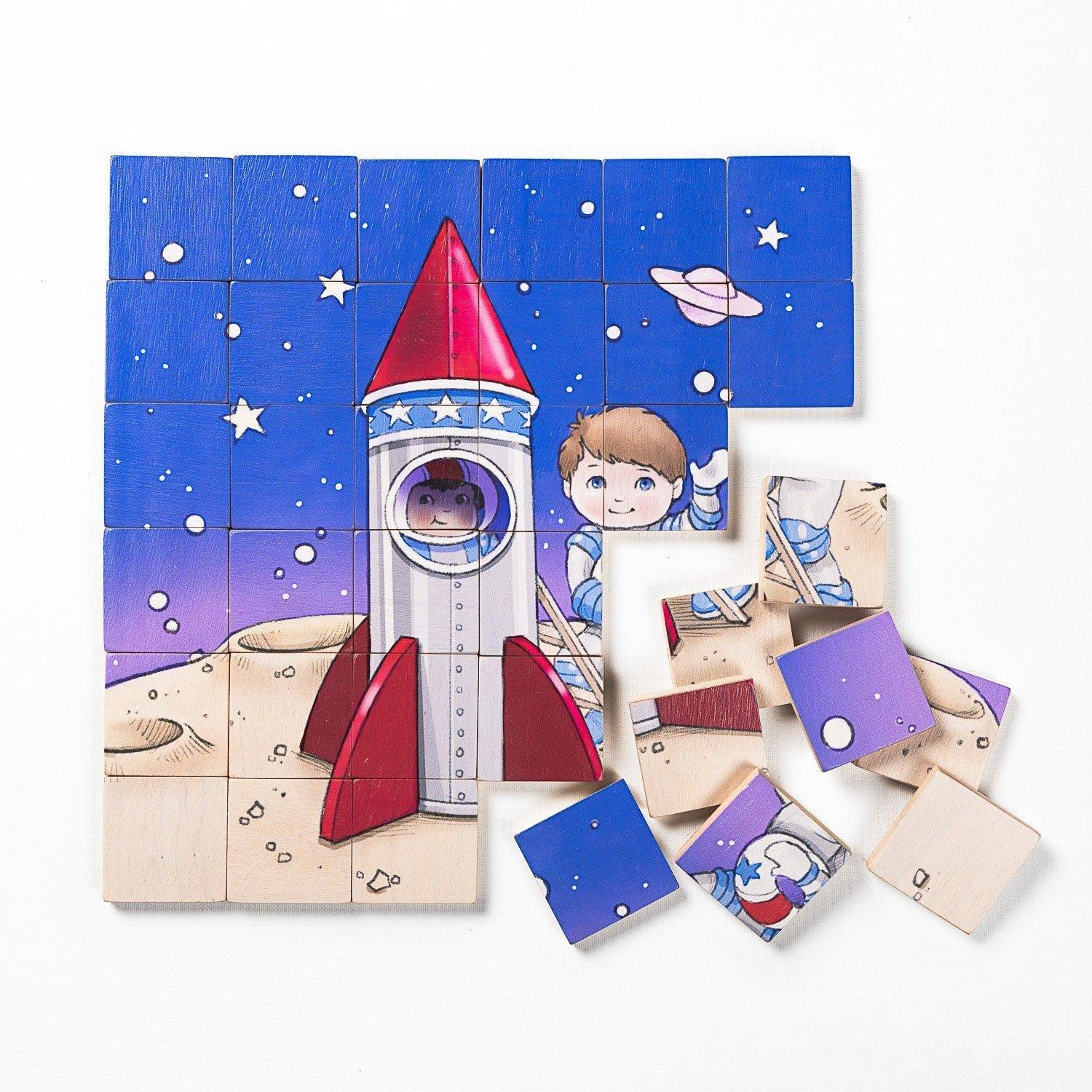 Magic Magnetic Wooden Puzzle with Cotton Bag - Astronaut in Space image number 3