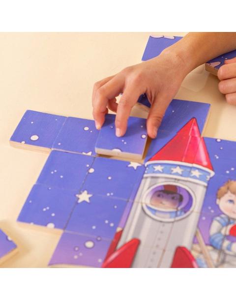 Magic Magnetic Wooden Puzzle with Cotton Bag - Astronaut in Space
