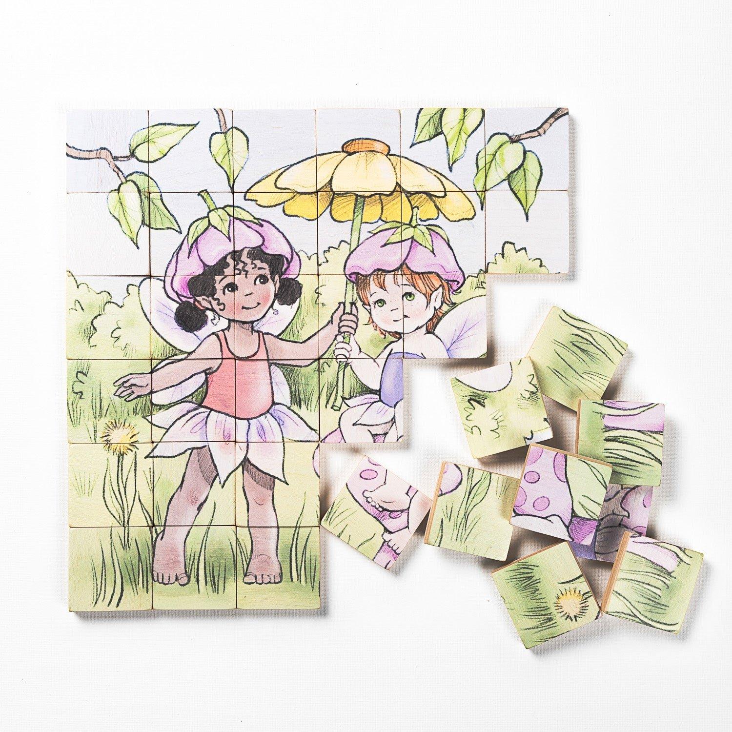 Magic Magnetic Wooden Puzzle with Cotton Bag - Playful Fairies image number 1