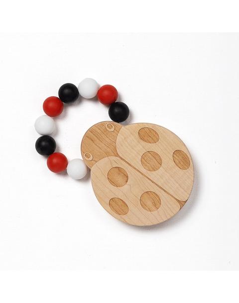 Silicone Bead Teether with Organic Cotton Bag - Ladybug