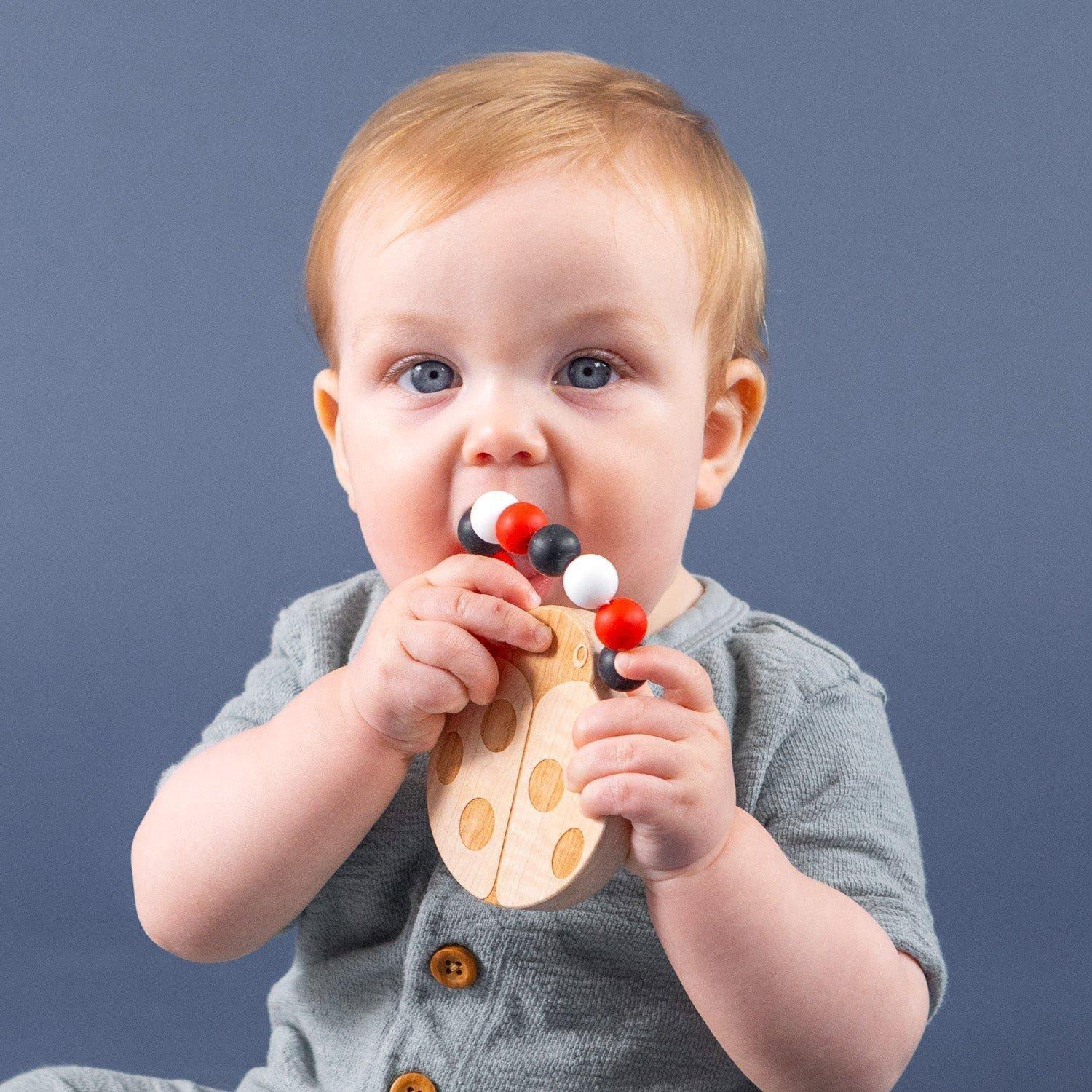 Silicone Bead Teether with Organic Cotton Bag - Ladybug image number 2