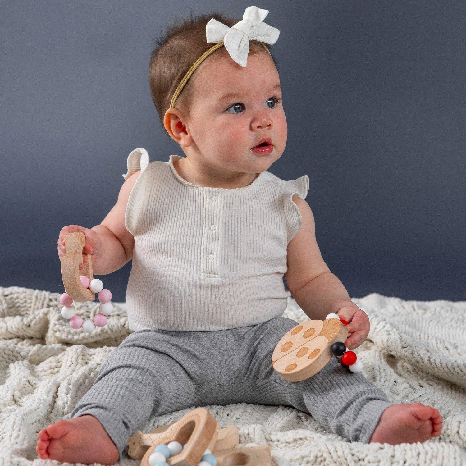 Silicone Bead Teether with Organic Cotton Bag - Ladybug image number 3