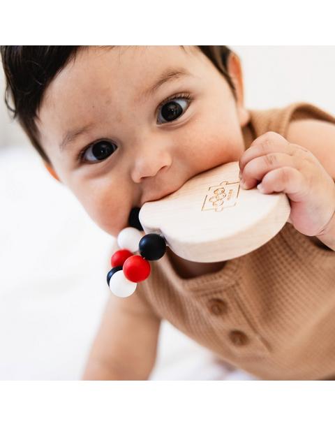 Silicone Bead Teether with Organic Cotton Bag - Ladybug