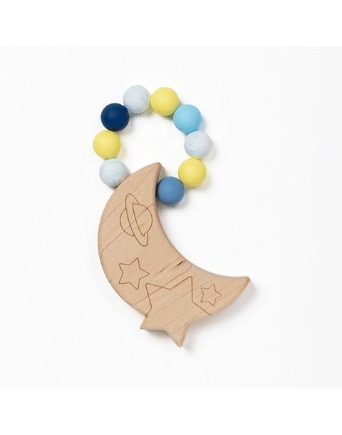 Silicone Bead Teether with Organic Cotton Bag - Calming Moon