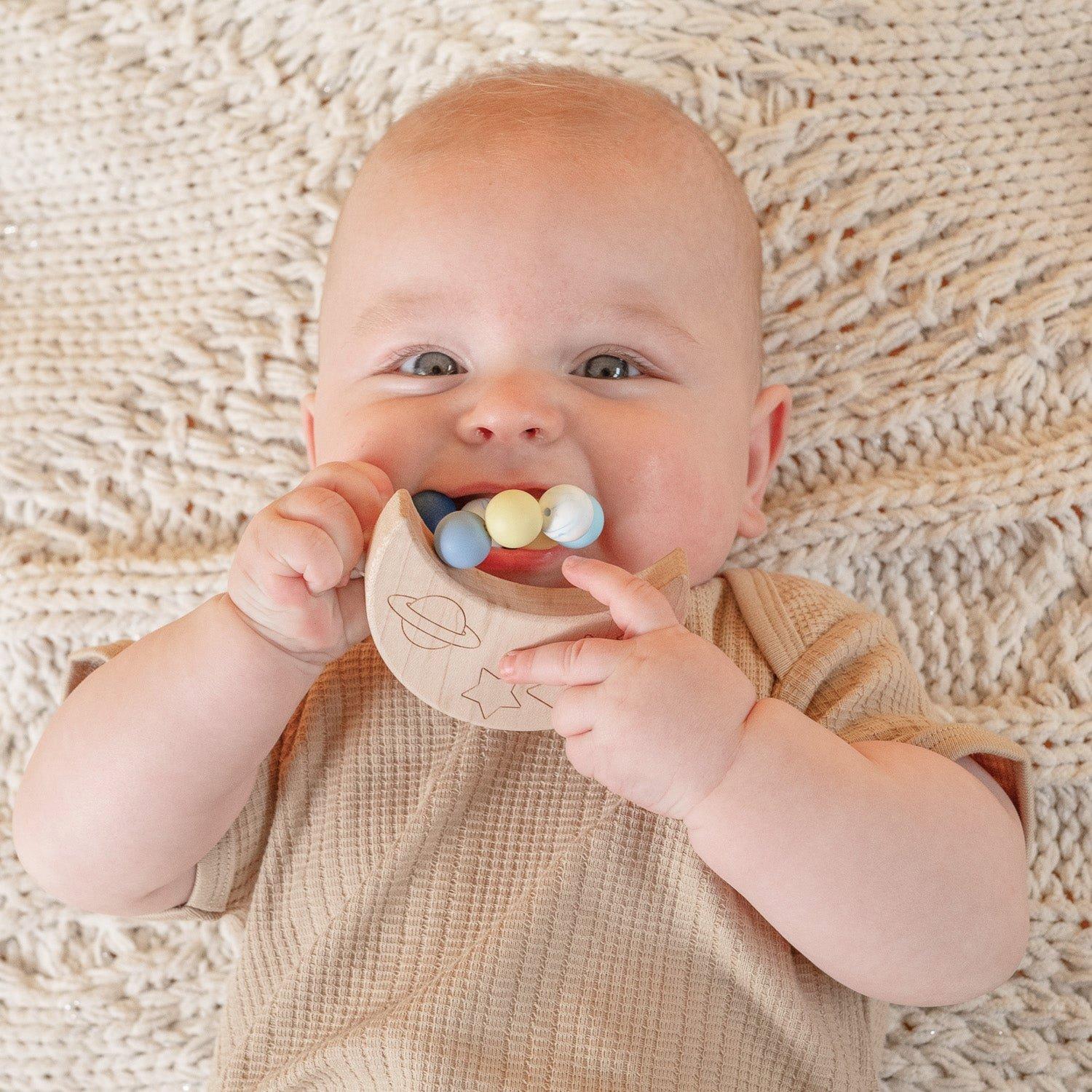Silicone Bead Teether with Organic Cotton Bag - Calming Moon image number 3