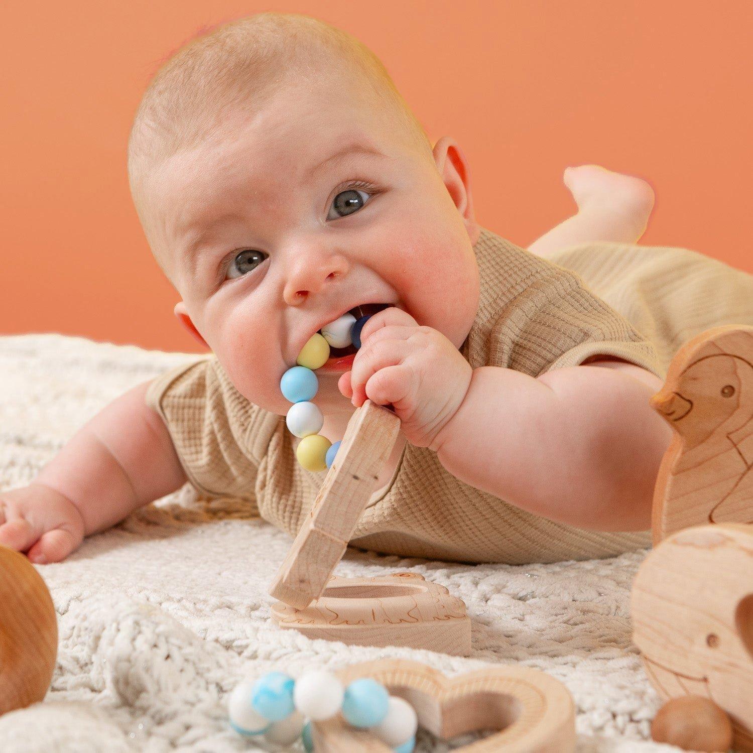 Silicone Bead Teether with Organic Cotton Bag - Calming Moon image number 1