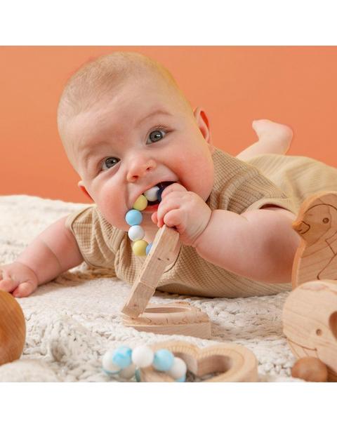 Silicone Bead Teether with Organic Cotton Bag - Calming Moon