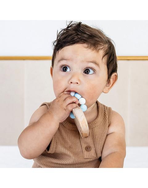 Silicone Bead Teether with Organic Cotton Bag - Heart with Blue Beads