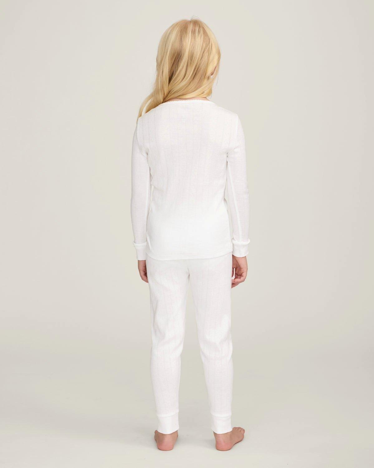 Kid's Pointelle Snug Fit Pajama Set in White image number 2