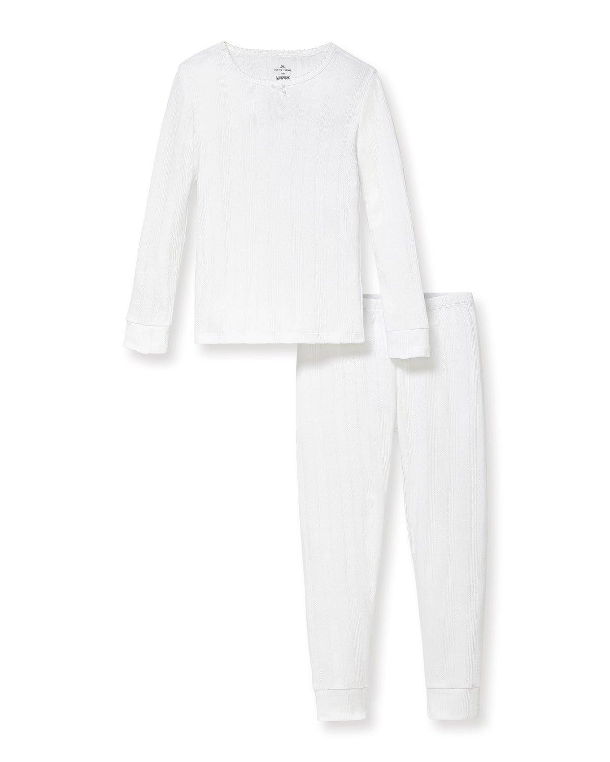 Kid's Pointelle Snug Fit Pajama Set in White image number 3