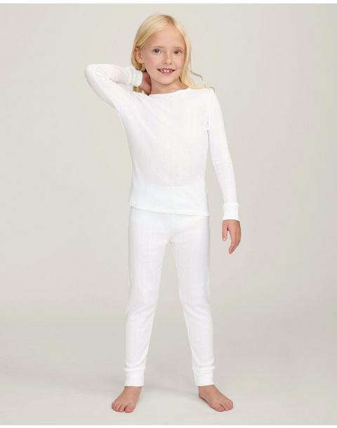 Kid's Pointelle Snug Fit Pajama Set in White
