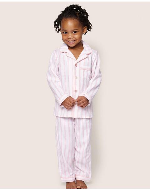 Kid's Twill Pajama Set in Pink Stripes
