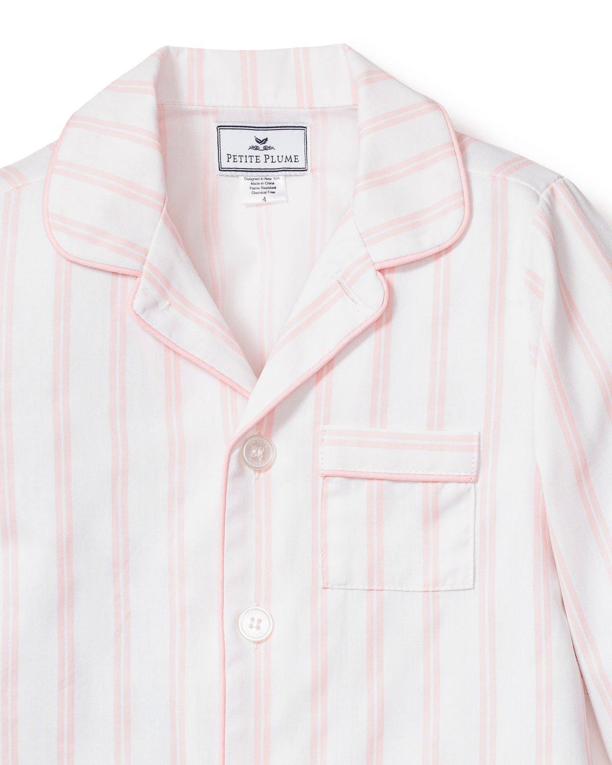 Kid's Twill Pajama Set in Pink Stripes image number 3