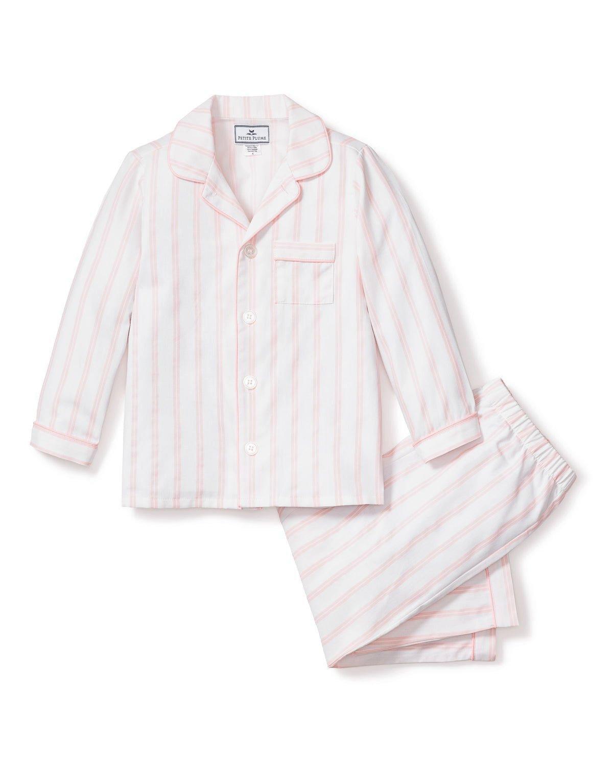 Kid's Twill Pajama Set in Pink Stripes image number 4
