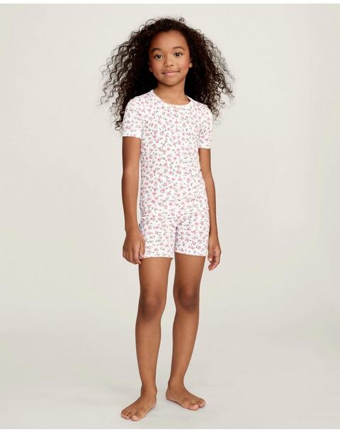 Kid's Pointelle Snug Fit Pajama Short Set in Pink Floral